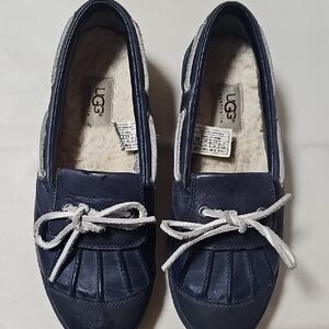 UGG Women's Navy Moccasins with Light Gray Laces